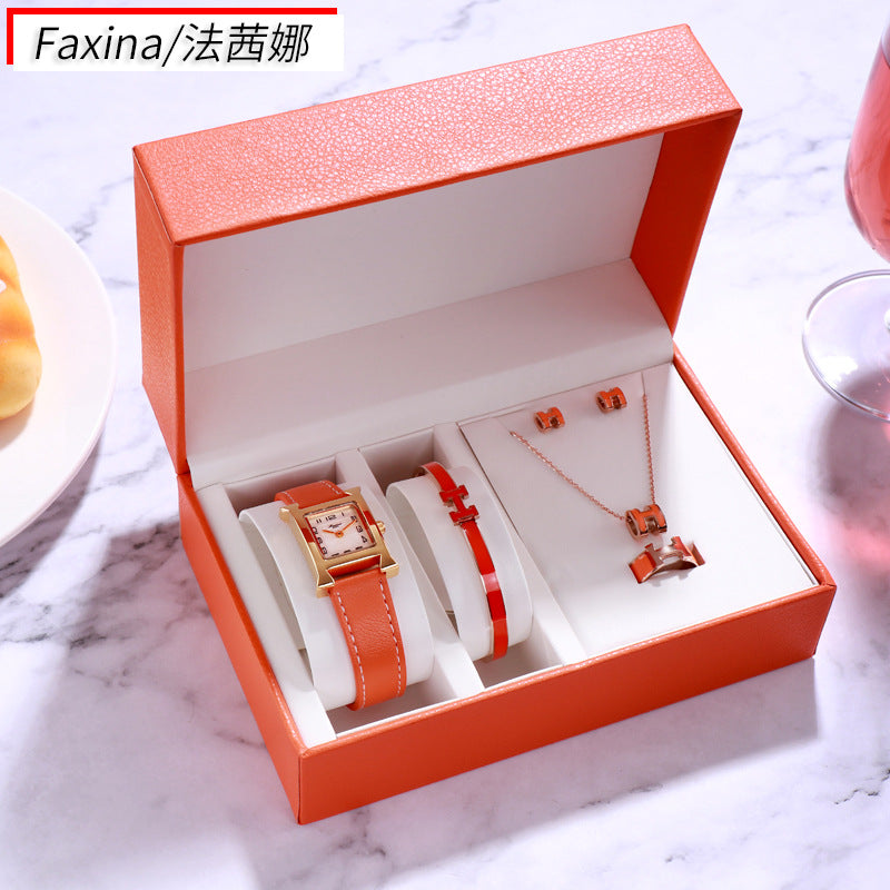 Fasina 2022 Casual Square Ladies Watch Bracelet Set Simple Belt Watch Women's Gift
