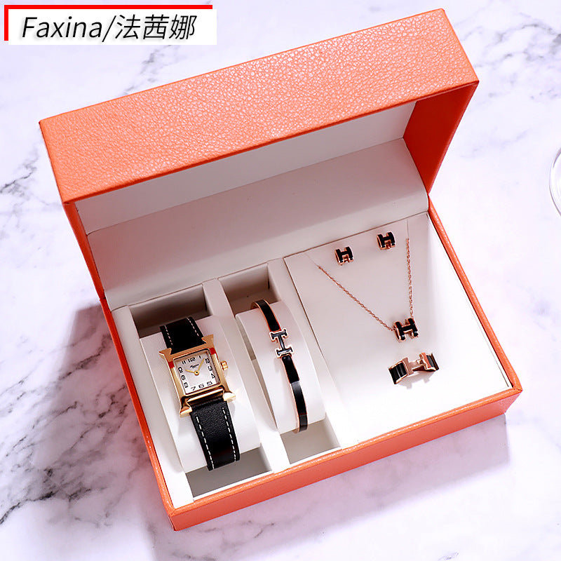 Fasina 2022 Casual Square Ladies Watch Bracelet Set Simple Belt Watch Women's Gift