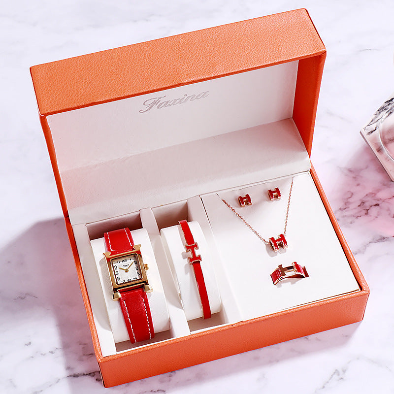 Fasina 2022 Casual Square Ladies Watch Bracelet Set Simple Belt Watch Women's Gift