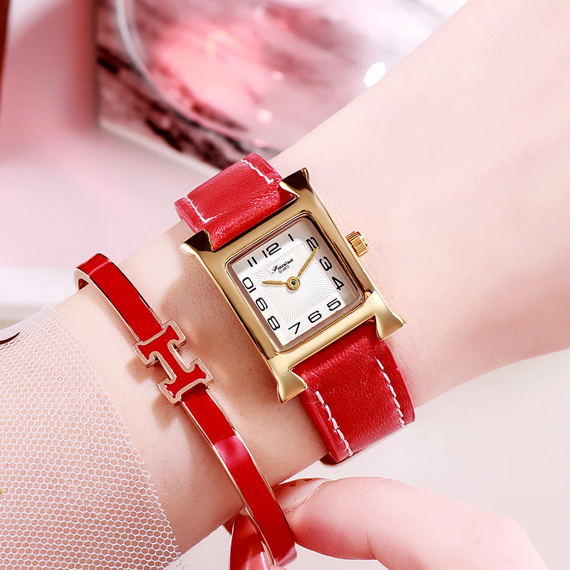 Fasina 2022 Casual Square Ladies Watch Bracelet Set Simple Belt Watch Women's Gift