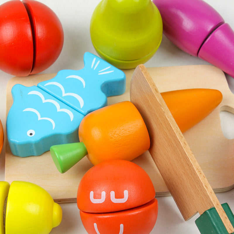 Wooden Simulation Barreled Hook And Loop Fruit Cutting Music 3-5-year-old Children Play House Cutting Vegetables Hook And Loop Toy
