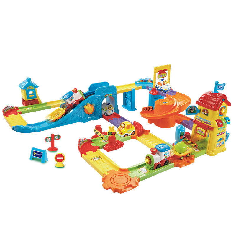 VTech Magic Rail Car Series Toys Sound And Light Police Station Fire Station Parking Lot Airport Railway Station