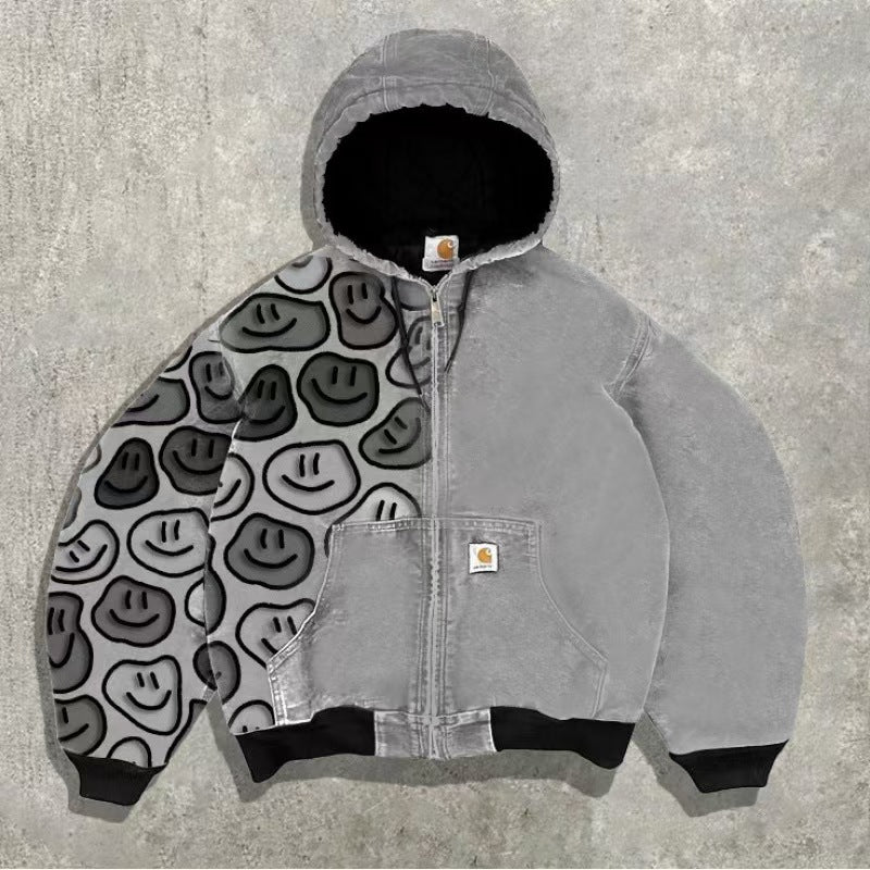 Retro Hooded Unisex Sweatshirt, Cross-Border Hot-Selling Trendy Carhartt-Style Zip-Up Sweatshirt