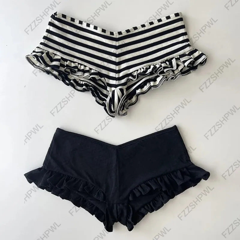 Y2K Style Striped Lace Hot Girl Shorts Women's Shorts