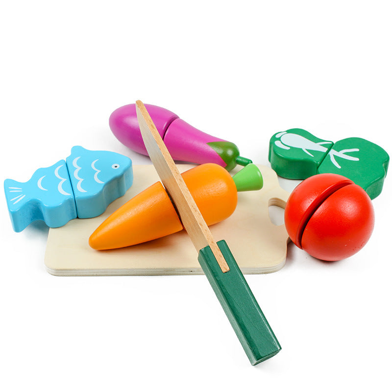 Wooden Simulation Barreled Hook And Loop Fruit Cutting Music 3-5-year-old Children Play House Cutting Vegetables Hook And Loop Toy