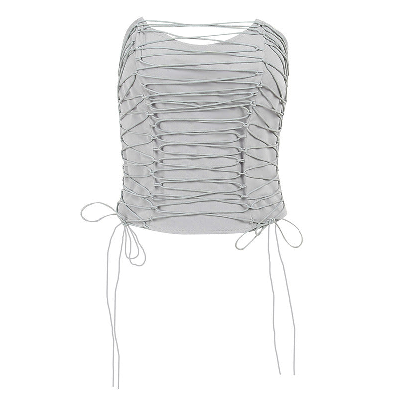 Bandage Hollow Tight Zipper Tube Top Ins European And American Personality Street Fashion Hot Girl Top
