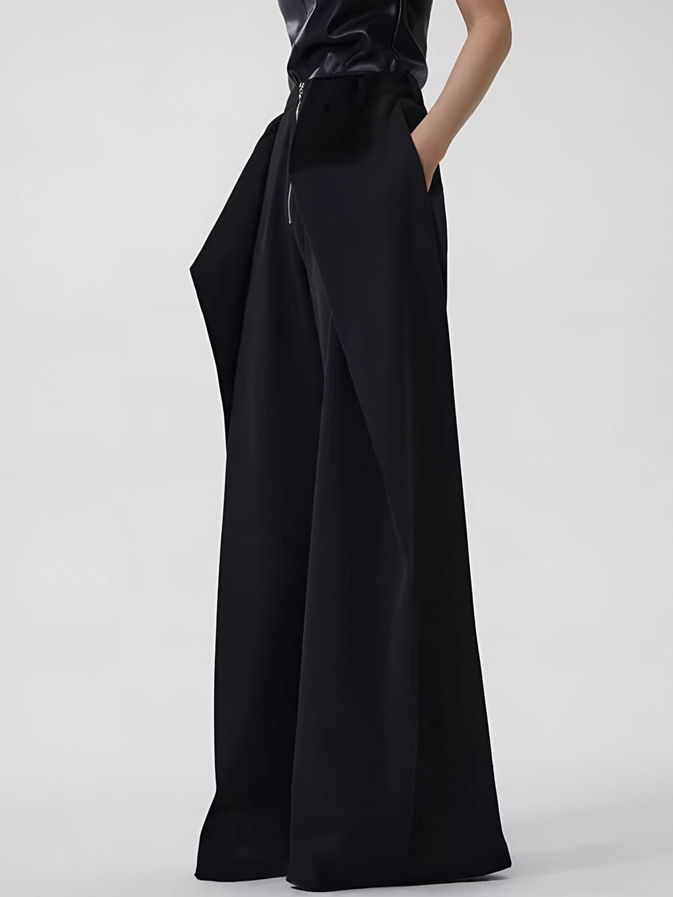 Women's Clothing Irregular Long Pants Asymmetrical Layered Button Loose Wide-Leg Pants