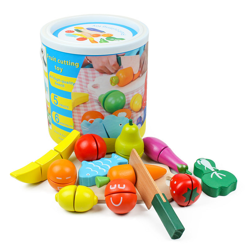 Wooden Simulation Barreled Hook And Loop Fruit Cutting Music 3-5-year-old Children Play House Cutting Vegetables Hook And Loop Toy