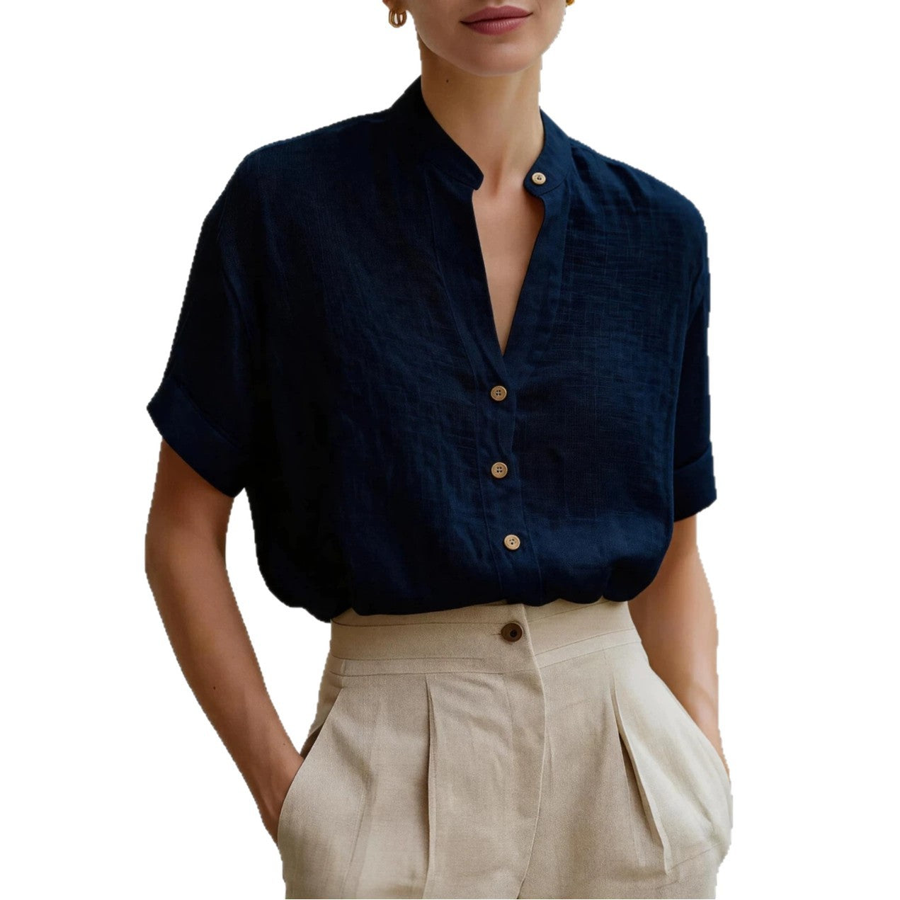 Polyester V-neck Short-sleeve
