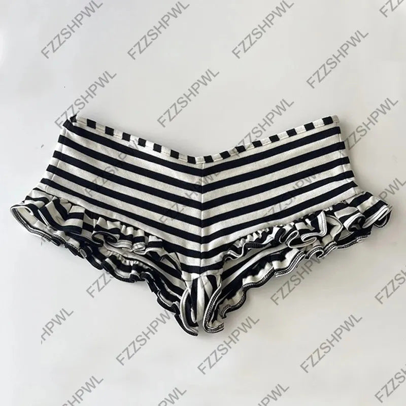 Y2K Style Striped Lace Hot Girl Shorts Women's Shorts