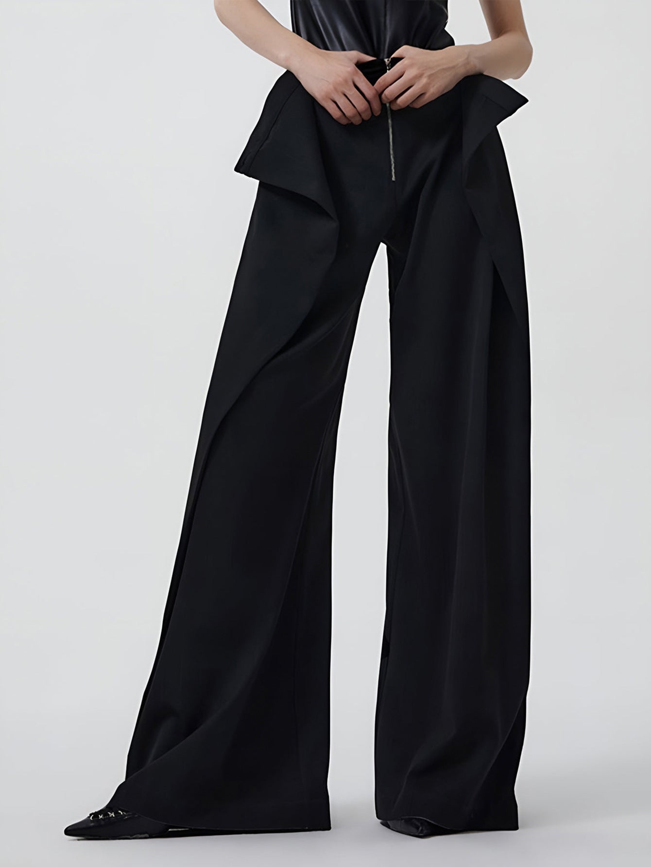 Women's Clothing Irregular Long Pants Asymmetrical Layered Button Loose Wide-Leg Pants