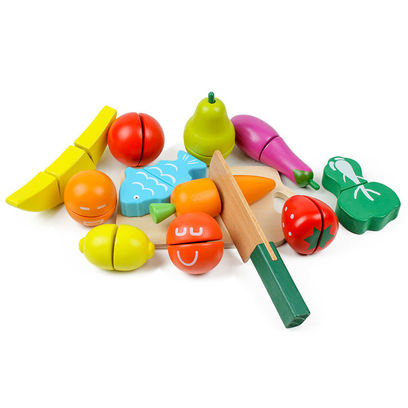 Wooden Simulation Barreled Hook And Loop Fruit Cutting Music 3-5-year-old Children Play House Cutting Vegetables Hook And Loop Toy