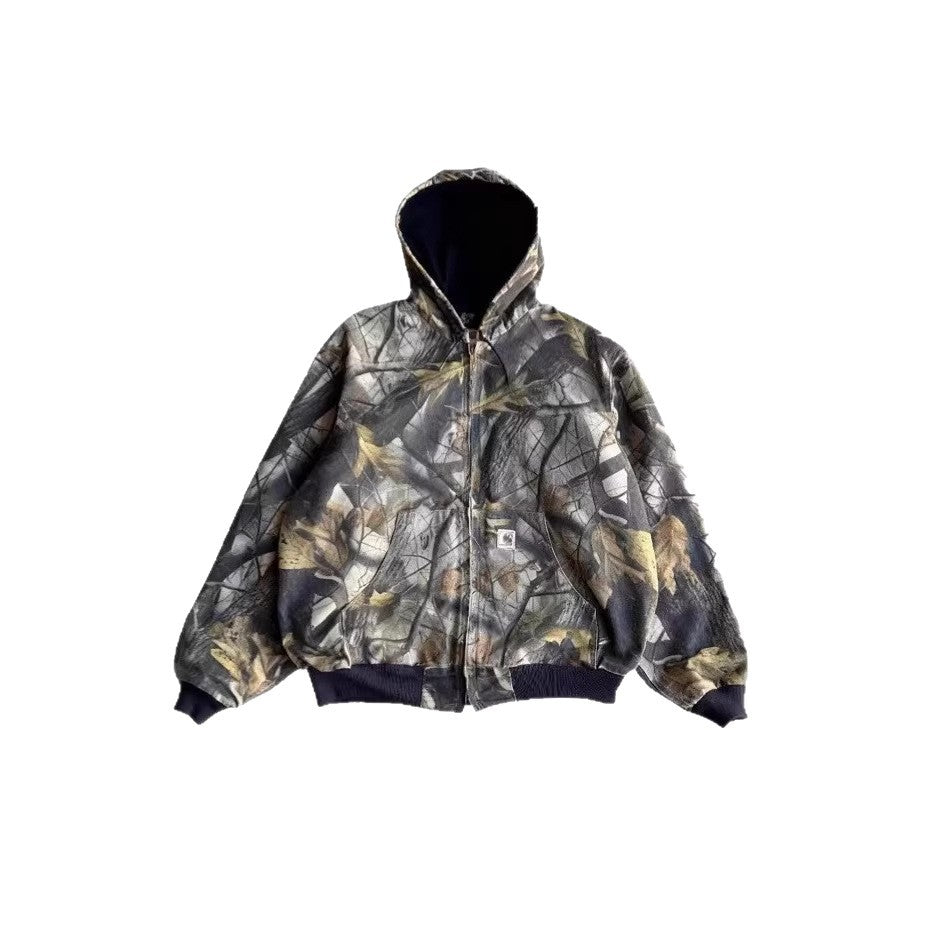 Retro Hooded Unisex Sweatshirt, Cross-Border Hot-Selling Trendy Carhartt-Style Zip-Up Sweatshirt
