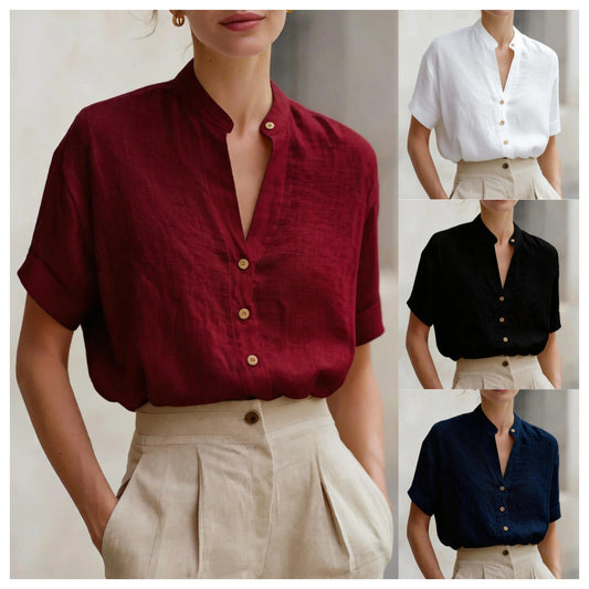 Polyester V-neck Short-sleeve